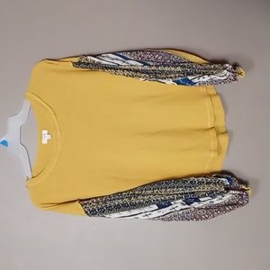 Ungee Dark Yellow and Print Arms w Elastic Sleeve Hems Size S (oversize)